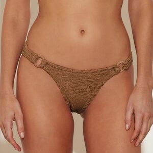 New Hunza G Gloria Bikini Bottom Metallic Cocoa Tan Brown Rings Loops Crinkle